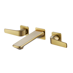 Modern Brushed Gold Brass Dual Handle In-wall Mounted Wash Mixer Tap Bathroom Basin Faucet