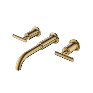 European Style Brushed Gold Wall Mount 3 Hole Dual Handle 8'' Widespread Mixer Tap Bathroom Sink Faucet