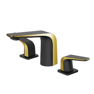 Black And Gold Deck Mounted Double Handle 3 Hole Basin Faucet for Bathroom 