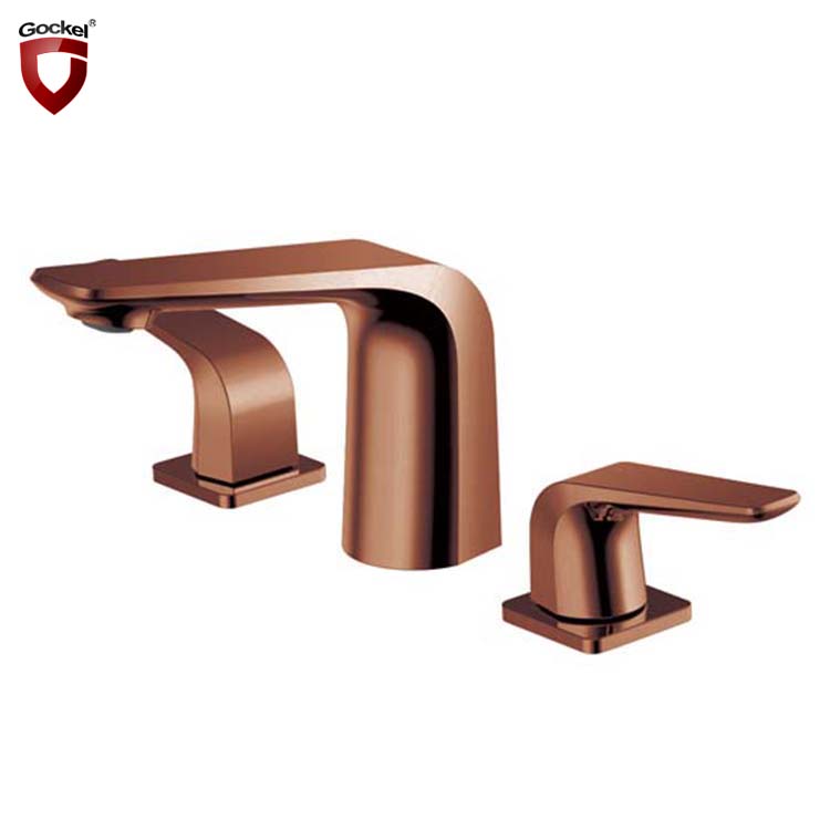 Luxury Rose Gold Brass 3 Holes Dual Handle Wash Mixer Tap Bathroom Basin Faucet